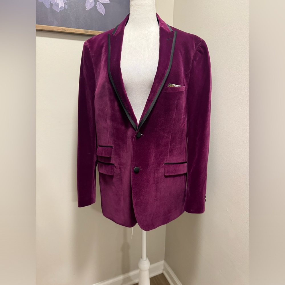 Men’s Paisley & Gray Grosvenor peak,velvet burgundy Tux Jacket